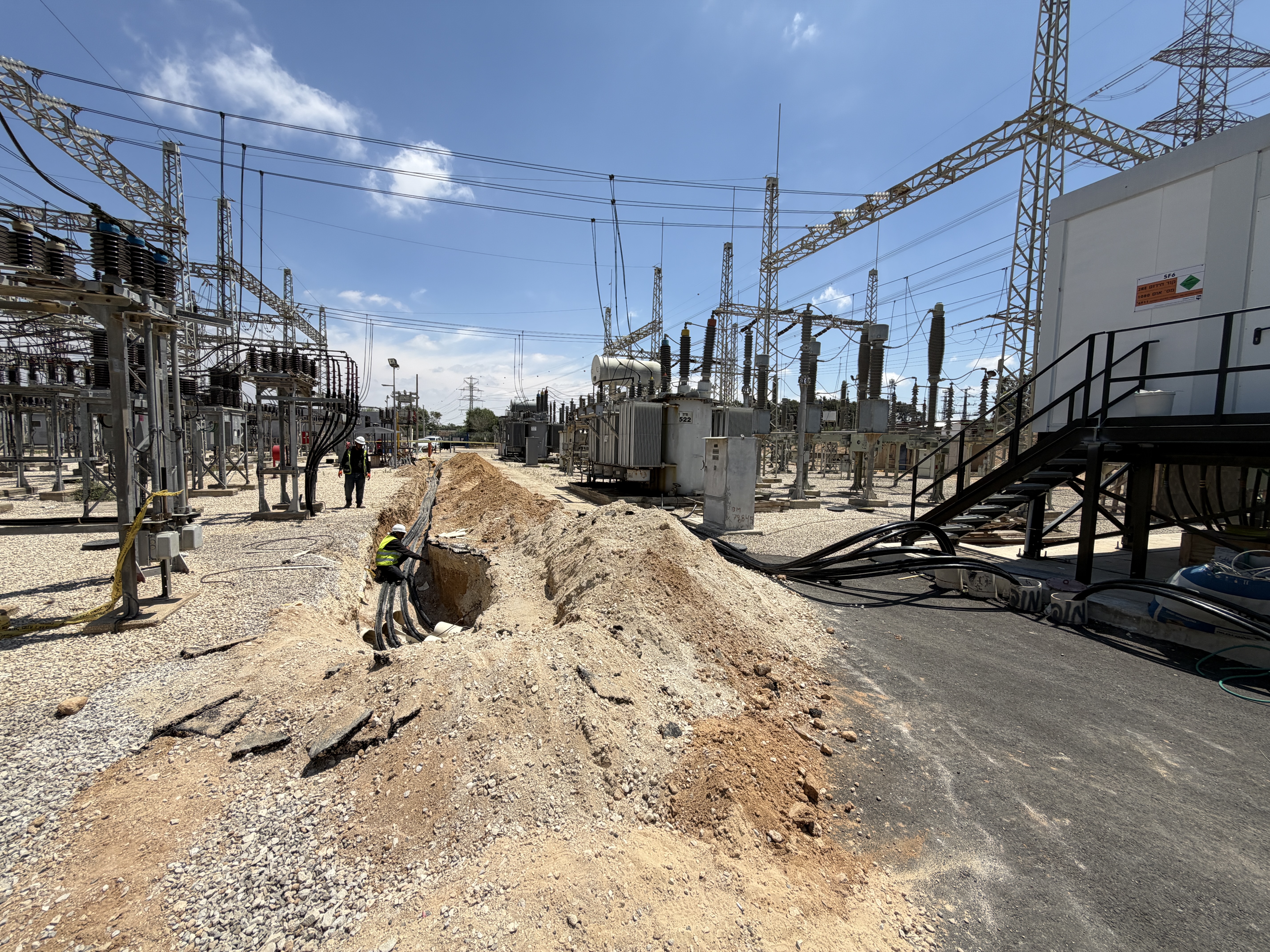 צוות Infra Core בפריסת כבלי מתח גבוה בתחנת משנה זמורות